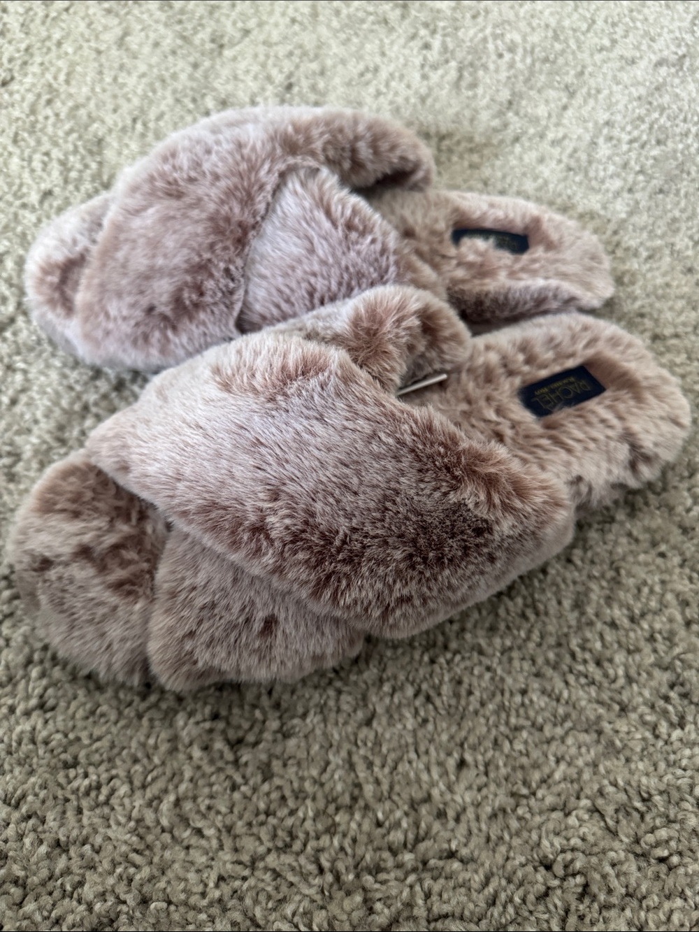 Rachel Plush Crisscross Faux Fur Slippers - Mauve